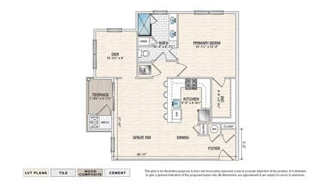 Floor plan for 1 bed, 1 bath, 957 sqft